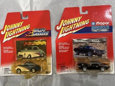 Johnny Iightning 2001 压铸 Vntg 玩具车:1941 Willy & 1970 普利茅斯,全新 — 第 1/4 张图片