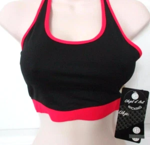 HH . OBJET d'Art Black w/Fuschia trim Sports Bra - sz XS - MSRP $42.00 - Picture 1 of 3