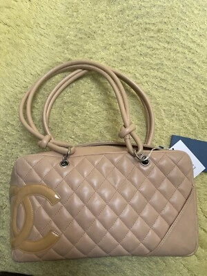 Chanel Vintage Cambon Bowler Shoulder Bag Quilted Leather Medium Hand Bag Beige - Image 1 of 4