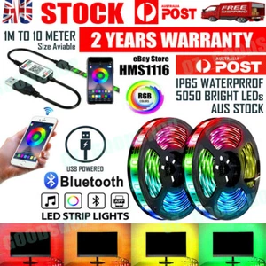 RGB LED Strip Lights IP65 Waterproof 5050 3M 5M 10M 300 LEDs 5V USB Bluetooth - Picture 1 of 18