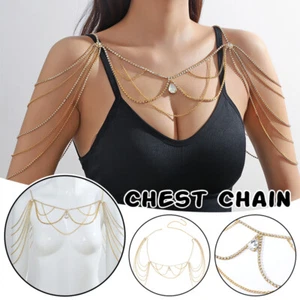 Cadena de pecho multicapa para mujeres cadenas de hombro cuello cadena para cuerpo joyería de fiesta - Imagen 1 de 13