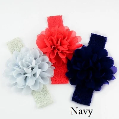 Baby Toddler Girls Big Chiffon Flower Lace Headbands Turban 4 Inch Flower  - Image 1 of 4
