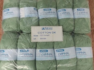 1000gms Patons Cotton DK "Orchard" Green 100% Cotton Yarn 10 x 100gms Balls - Picture 1 of 4