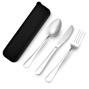 Camping Utensils Travel Silverware Set with Case 410 Stainless Steel Reusable... - Picture 1 of 7