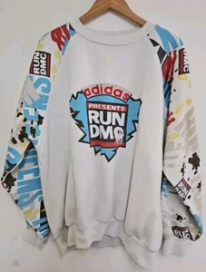 Vtg adidas Run DMC Sweatshirt Rap Tee 80s 90s Hip Hop AOP Hollis Crew READ - Picture 1 of 18