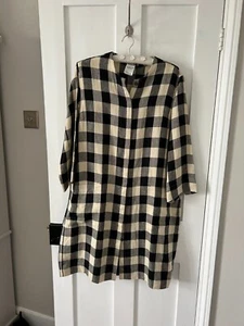 'S Max Mara Black/Cream Check Linen Summer Coat - Size 16 - Picture 1 of 12
