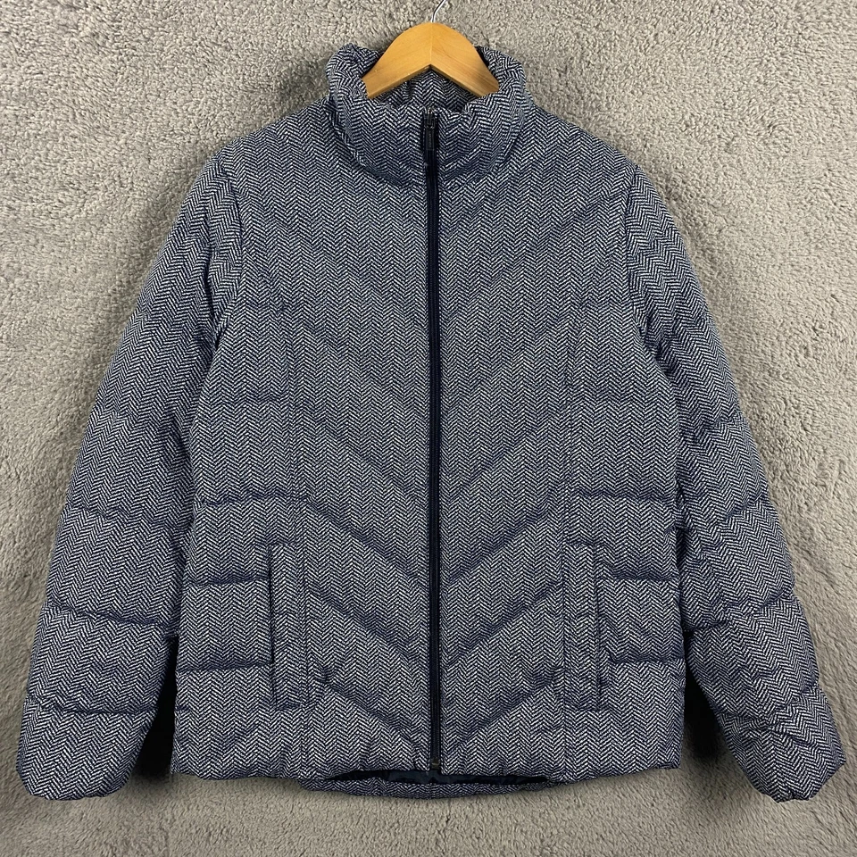 Chaqueta de plumón acolchada Lands' End para mujer pequeña gris Chevron Puffer abrigo aislante Foto 1 de 4