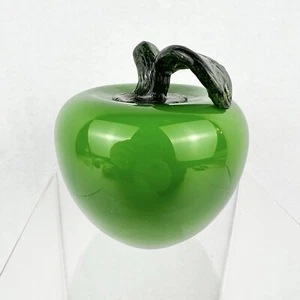 Vintage Green Apple Art Glass Paperweight with Leaf 4" tall Figurine - Picture 1 of 8
