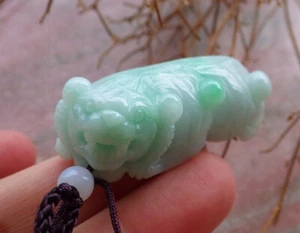 Certified Green Natural 100% A Jade jadeite pendant Animal Tiger Coin 老虎 406551 - Picture 1 of 8