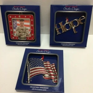 3 Military Ornaments Flag Hope- Regent Square Collectible  European Crystals - Picture 1 of 7