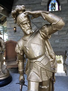 ANTIQUE SPELTER ANSONIA CLOCK CO. PIZARRO  STATUE ON WOODEN BASE REPRO SWORD - Picture 1 of 17