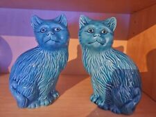 Vintage Chinese Porcelain Ceramic Turquoise Blue High Gloss Cat Kitten Figurine
