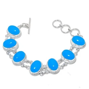 Blue Chalcedony Gemstone Handmade 925 Sterling Silver Jewelry Bracelet Size 7-8" - Picture 1 of 1