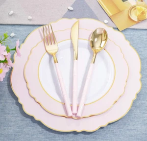 BNEW 180 Pcs Gold and PINK Plastic FLATWARE Cutlery Disposable BEAUTIFUL! - Picture 1 of 6