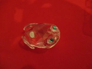 Clear Cut Glass Frog Figurine Paperweight Emerald Green Eyes: 2-1/2" long - Picture 1 of 10