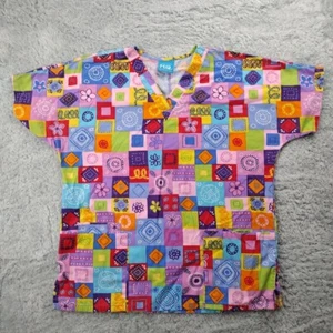 Scrub HQ Scrub Top Womens Small Colorful Patterned V-Neck Pockets Style 4700 - Picture 1 of 6