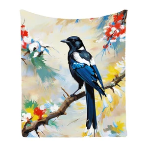 Chic Magpie Bird Flower Comfy Bedspread Sofa Throw Blanket Holiday Birthday Gift - Picture 1 of 17