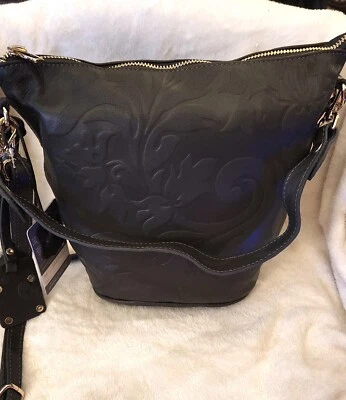 Valentina итальянский Пеония Hobo средний наплечная сумка цветочный выбитый темно-серый новый с Ярлыками - Изображение 1 из 4