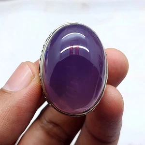 Gran cabujón de calcedonia ágata púrpura con anillo plata alpaca 31x22x14 talla 8 EE. UU. - Imagen 1 de 7