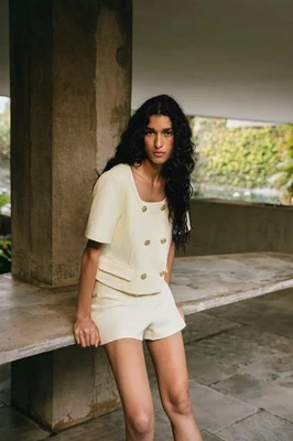 ZARA STRUCTURED SHORT SLEEVE YELLOW BLAZER SZ XS,M,XL PRINTED 3392/100/047 - Image 1 of 4