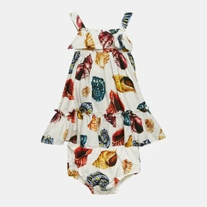 Dolce & Gabbana Kids White Shell Print Cotton Dress and Pants Set 12-18 M - Picture 1 of 6