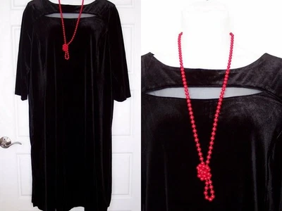 Susan Graver Black Velvet Dress Plus Size 3x mesh inset stretch HOLIDAY XMAS - Изображение 1 из 4