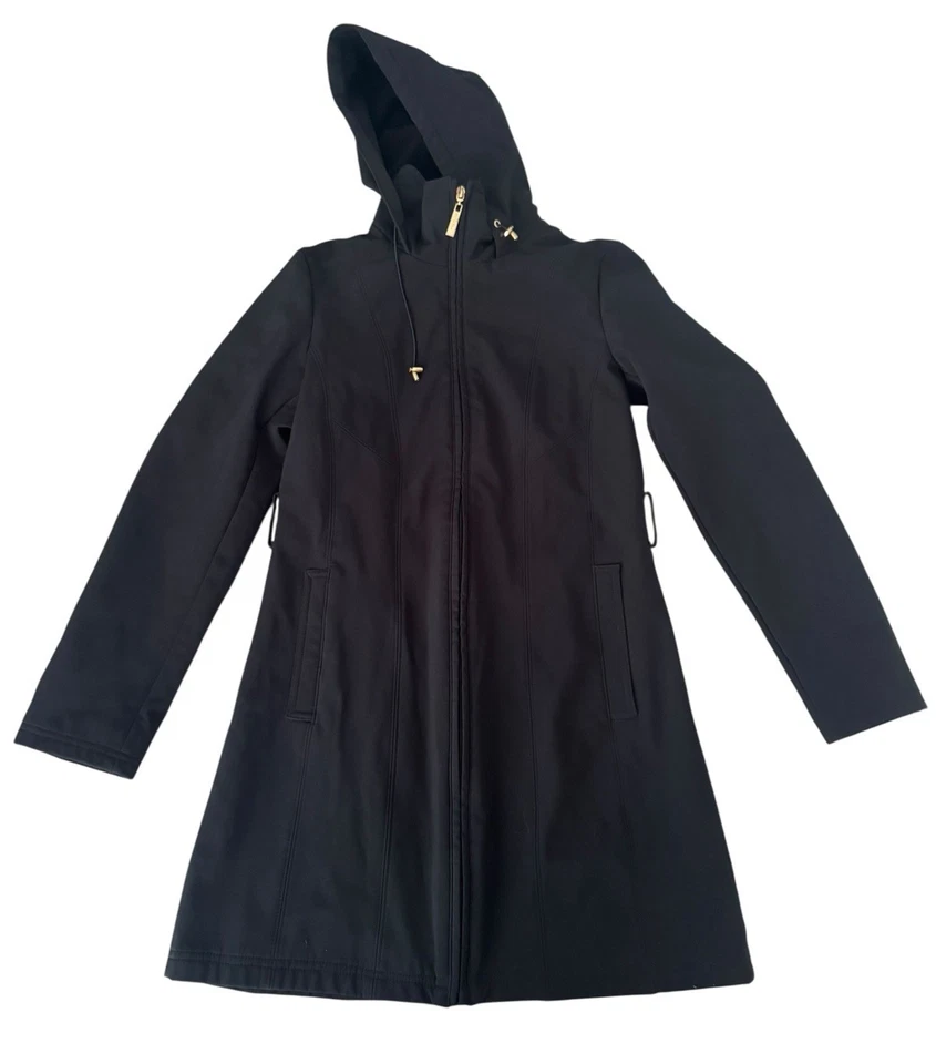 Ellen Tracy 全拉链女式雨衣连衣裙黑色 XS 码风衣 — 第 1/3 张图片