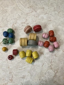 Vintage Wooden Toy Blocks Beads For Stringing And Building 24 Count Assorted - Picture 1 of 9