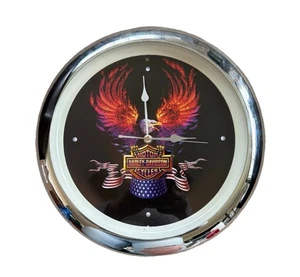 Harley Davidson 13” Wall Clock Motorcycle Sounds USA Flag Flaming Eagle (Video) - Picture 1 of 8