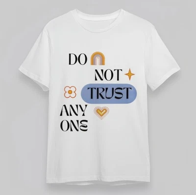 Women's Soft Classic T-Shirt Do Not Trust Anyone Rainbow Graphic Tee 100% Cotton - Image 1 of 4