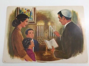 VTG 60's School Poster Jewish Americans Menorah Temple Family Hanukkah Hebrew - Picture 1 of 12