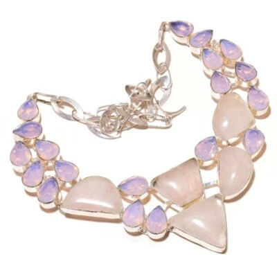 Collar Hecho a Mano Cabujón Rosa Claro Cuarzo Rosa, Corte Pera Cuarzo Rosa Piedras Preciosas Foto 1 de 4