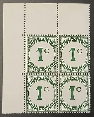 BRITISH GUIANA 1952 KGVI ERA Corner Block Stamps of 4 Sc #J1. SG #D1a MINT NH - Image 1 of 4