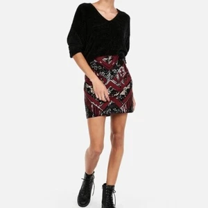 $70 EXPRESS Sequin Mini Skirt XS Burgundy - Picture 1 of 7