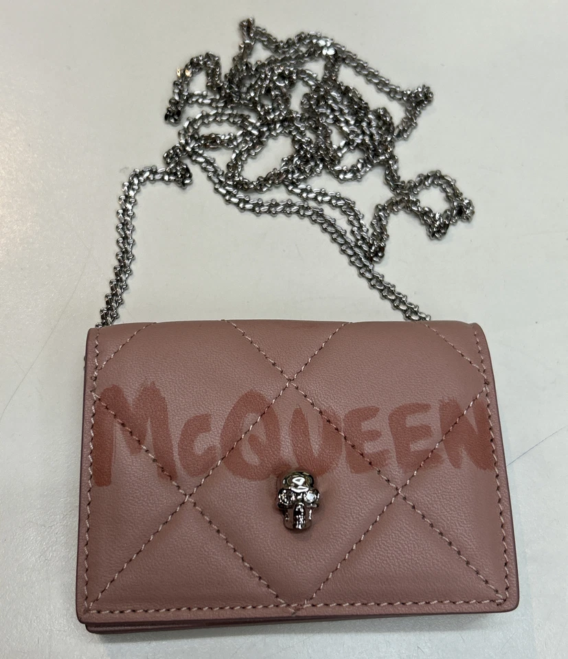 Bolso de Hombro Alexander McQueen Acolchado Calavera Joya Tarjeta Cuero Rosa Micro Foto 1 de 4