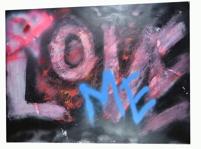 40" Abstract Oil Painting Canvas LOVE ME Psychedelic Zombie Graffiti Wall Art - Image 1 of 4