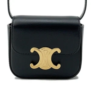 CELINE Triomphe Claude Shoulder Bag Size Mini Leather Black 10I513 - Picture 1 of 14