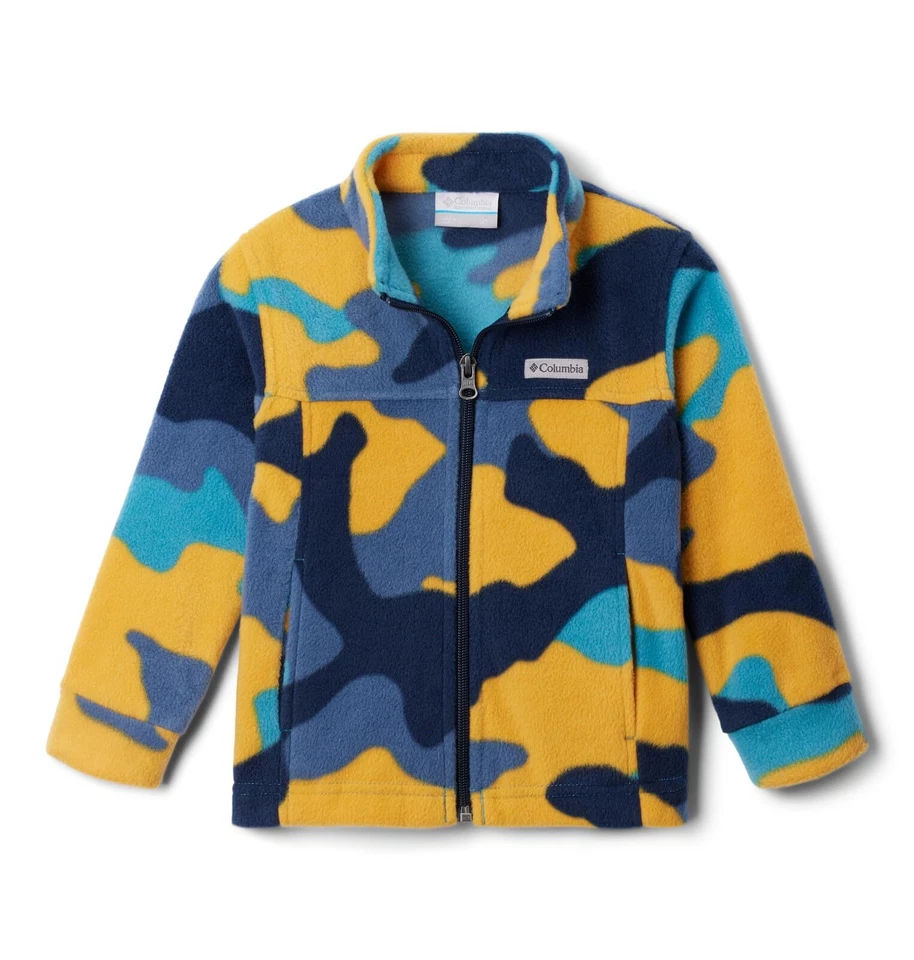 COLUMBIA ZING III Fleece Jacket Youth Boys Size L Large Full Zip Camo Yellow