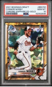 2021 Bowman Draft  Sapphire Connor Norby  Gold Refractor /15 PSA 10 GEM MT POP 1 - Picture 1 of 2