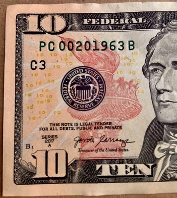 $10 Fancy Serial Note Birthday Anniversary Note 00201963 / Feb  1963 - Image 1 of 3