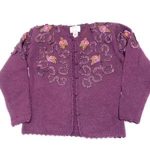 Vintage Susan Bristol handbestickt reine Wolle Strick Cardigan Pullover 1990 Floral S - Bild 1 von 8