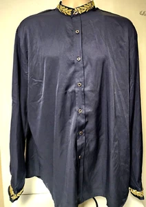 ZEROYAA Men's Navy Blue Shirt with gold embroidery trim Size XXL  NWT *** - Picture 1 of 6