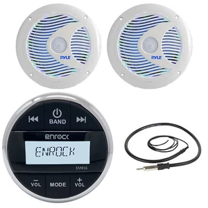 EM856 Marine AM FM Bluetooth AUX Radio,Antenna, Multi-Color LED 6.5" Speakers - Picture 1 of 4