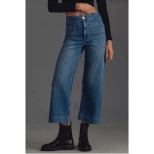 Nuevos Jeans Anthropologie The Colette Recortados Tiro Alto Pierna Ancha Denim Maeve 32 - Imagen 1 de 10