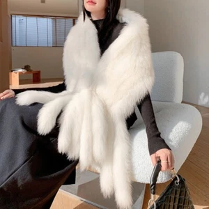 Women's Whole Pelt Real Fox Fur Shawl Scarf Cape Wrap Warm Collar Neck Warmer - Picture 1 of 5