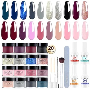 31 Pcs Dip Powder Nail Kit, 20 Colors Glitter Nude Pink Blue 20colors-Blue - Picture 1 of 6