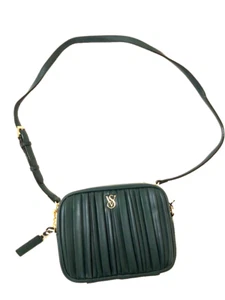 Victoria’s Secret Crossbody Camera Bag Black Ivy Pleated Emerald Green NWT - Picture 1 of 4