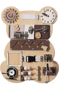 Wooden Sensory Bear Shaped Learning Toddler Busy Board for Playroom and Nursery - Picture 1 of 6