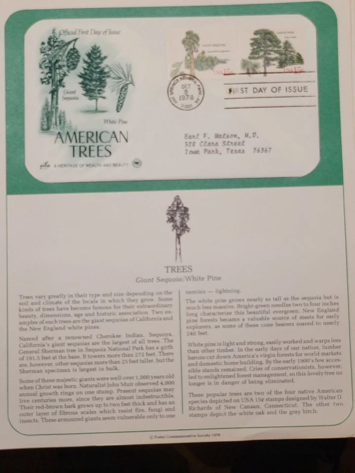 Scott #1766 & #1767 15c Trees Oak & Birch FDC, Cachet & Description Sheet - Image 1 of 1