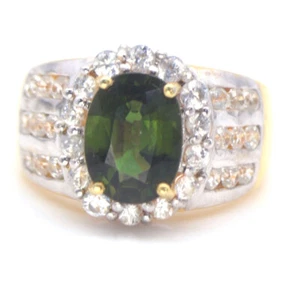 Anillo De Zafiro Verde Cromo Sin Calentar Y Circonita De Plata 925 Talla 6.75 - Imagen 1 de 4